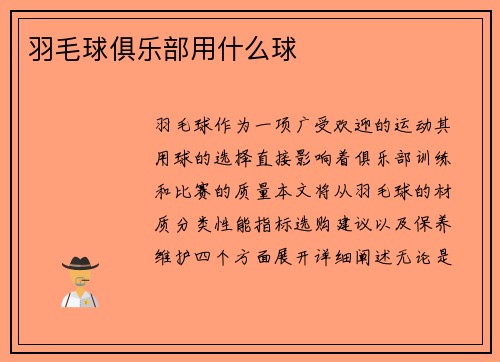 羽毛球俱乐部用什么球